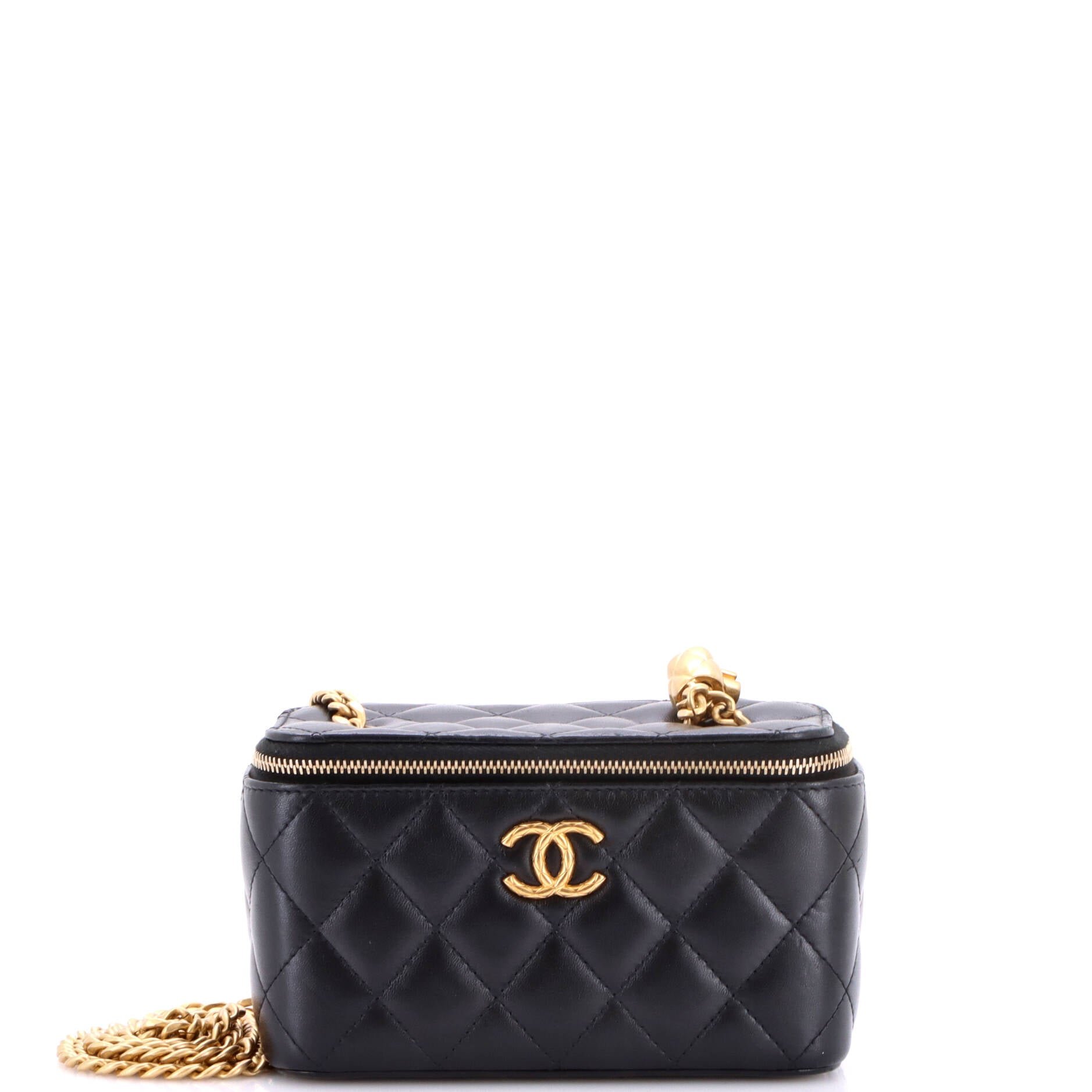 All Slide Long Vanity Case with Chain Quilted Lambskin Small