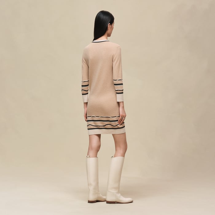 Beige Cajou "Ex-libris" 3/4-sleeve Dress