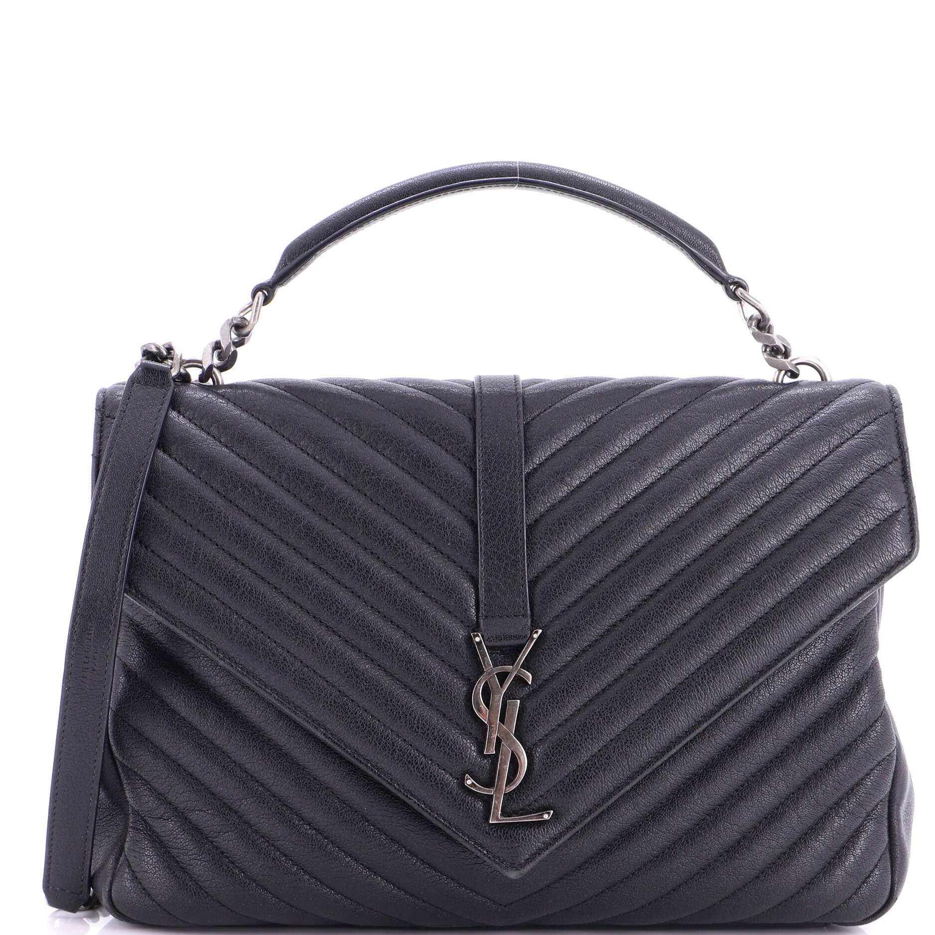 Saint Laurent Classic Monogram College Bag Matelasse Chevron Leather Large