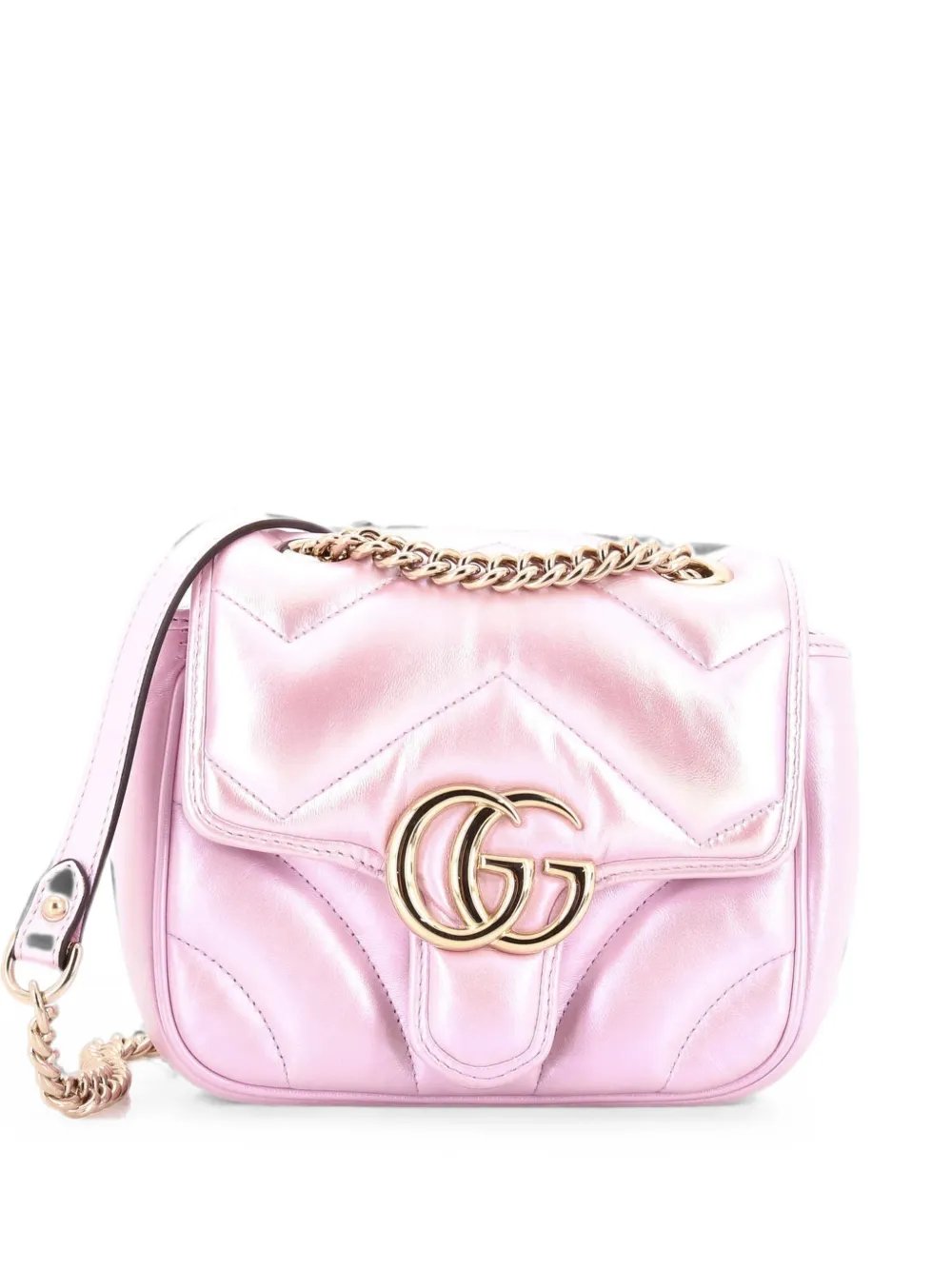 GG Marmont Square Flap Bag Chevron Iridescent Leather Mini shoulder bag