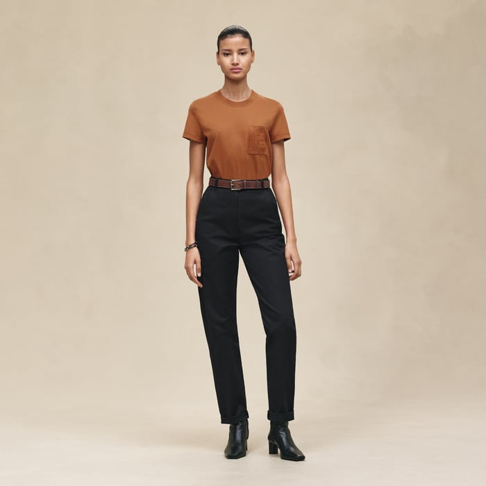 Marron Fauve Embroidered Pocket T-shirt