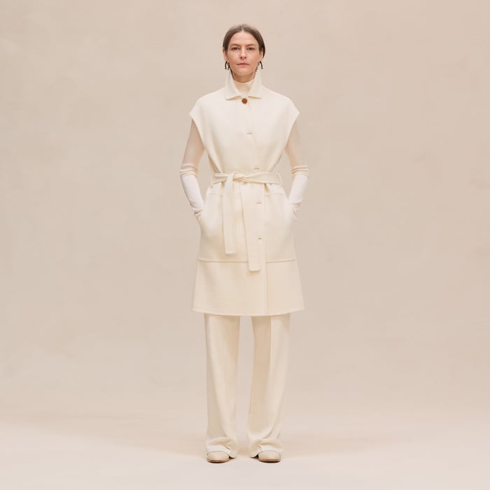 Blanc Naturel Belted Cashmere Long Vest