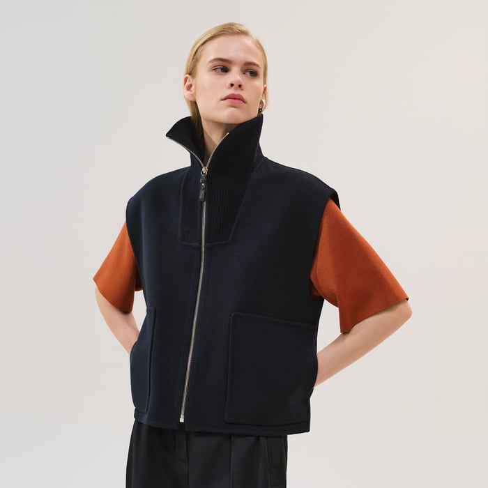 Bleu Noir Cashmere Full-zip Vest