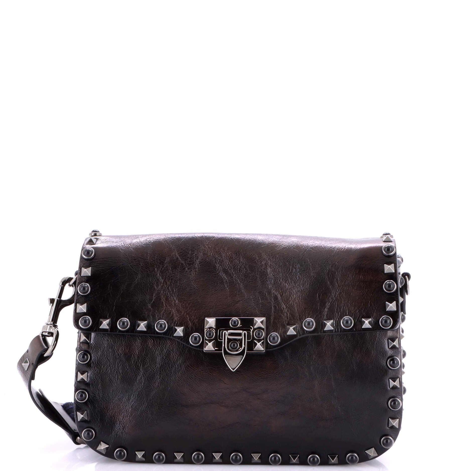 Rolling Rockstud Crossbody Bag Leather with Cabochons Medium