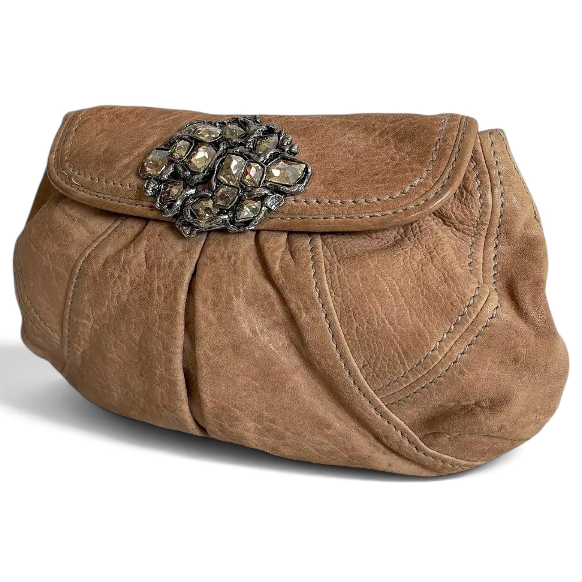 Miu Crystal leather clutch bag