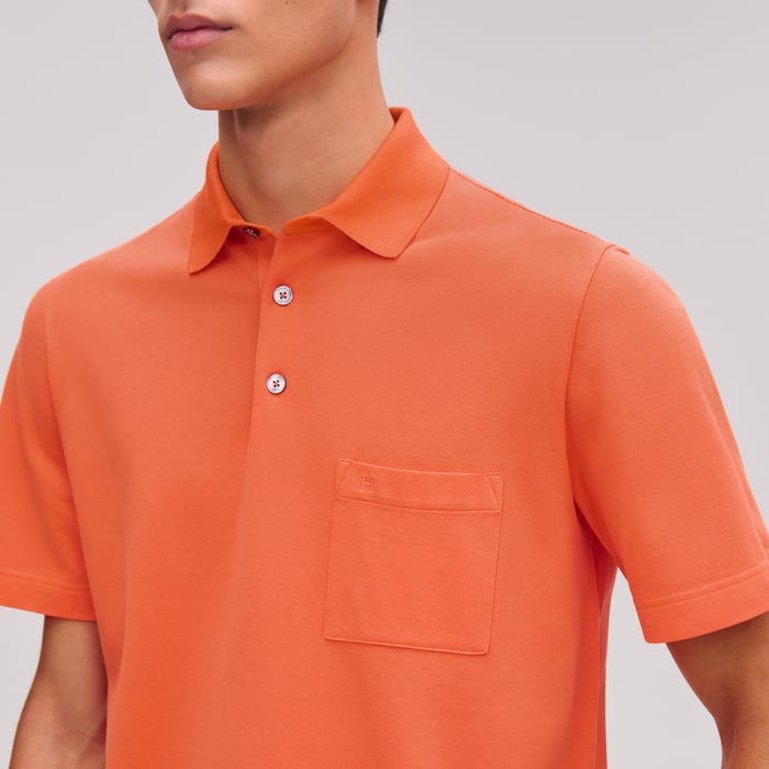 Orange Hermès H Embroidered Buttoned Polo Shirt