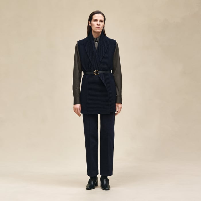 Bleu Noir Belted Cashmere Sleeveless Cardigan