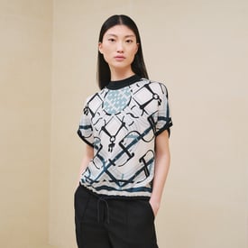 "Mors a Jouets Detoure" short-sleeve twillaine sweater
