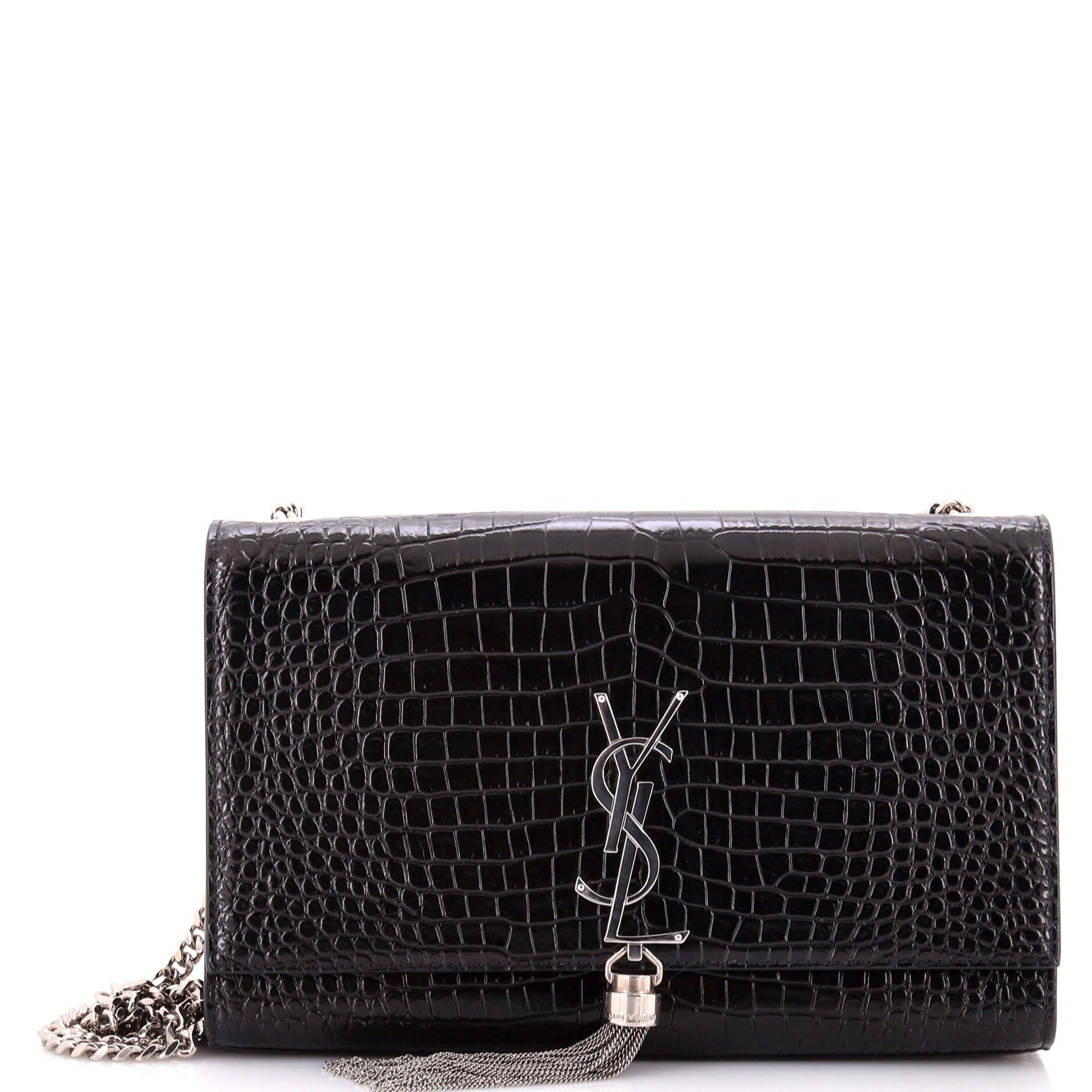 Classic Monogram Tassel Crossbody Bag Crocodile Embossed Leather Medium
