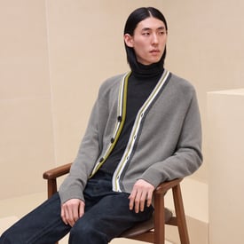 Cashmere "Rayures Asymetriques" Buttoned Cardigan