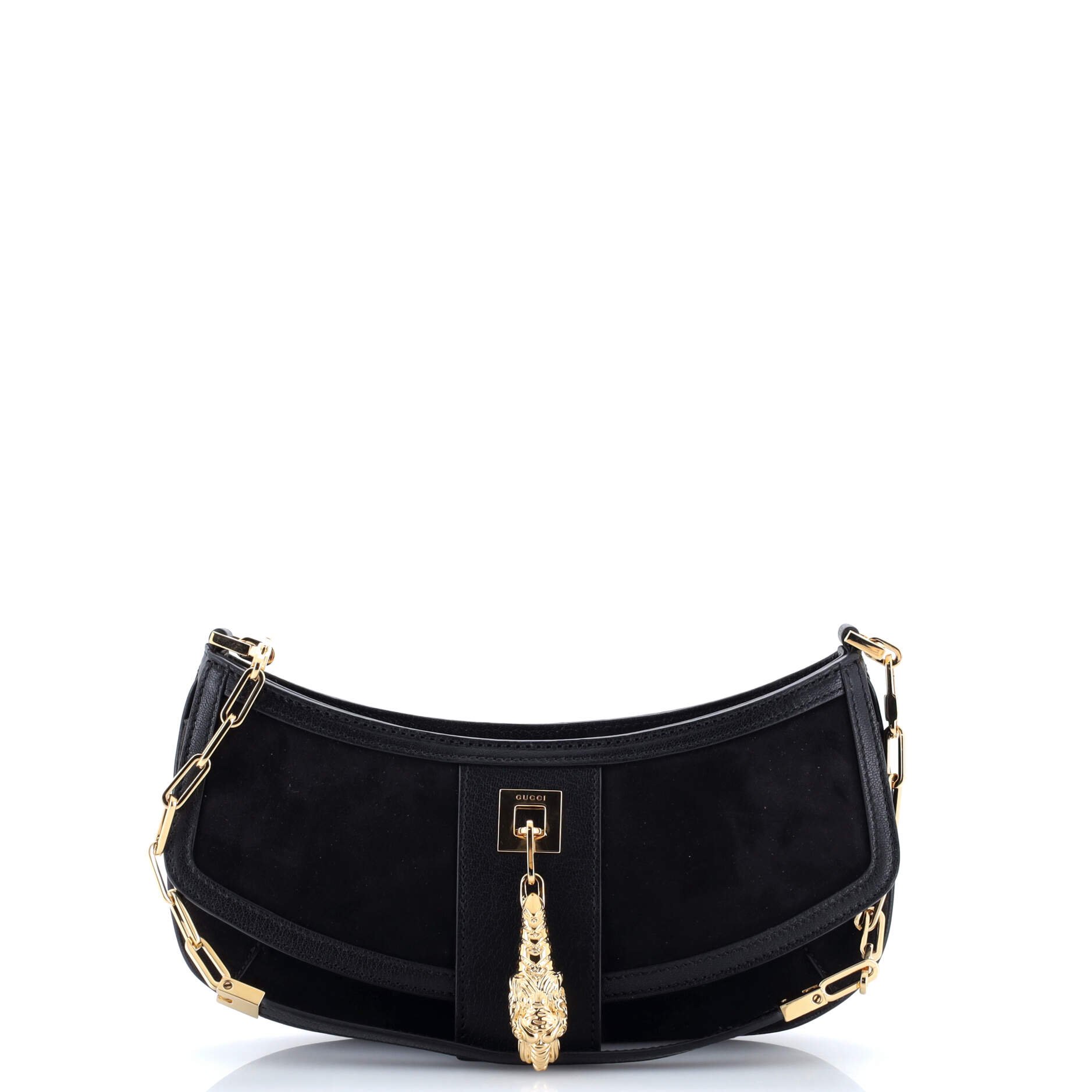 Gucci Tiger Head Chain Clutch Suede with Leather Small