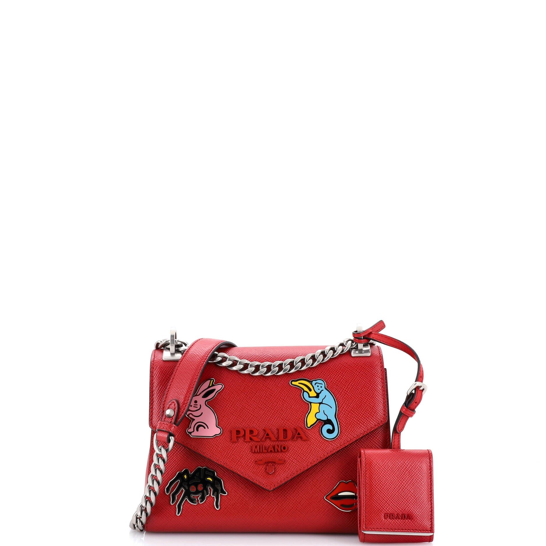 Monochrome Shoulder Bag Embellished Saffiano Leather Small