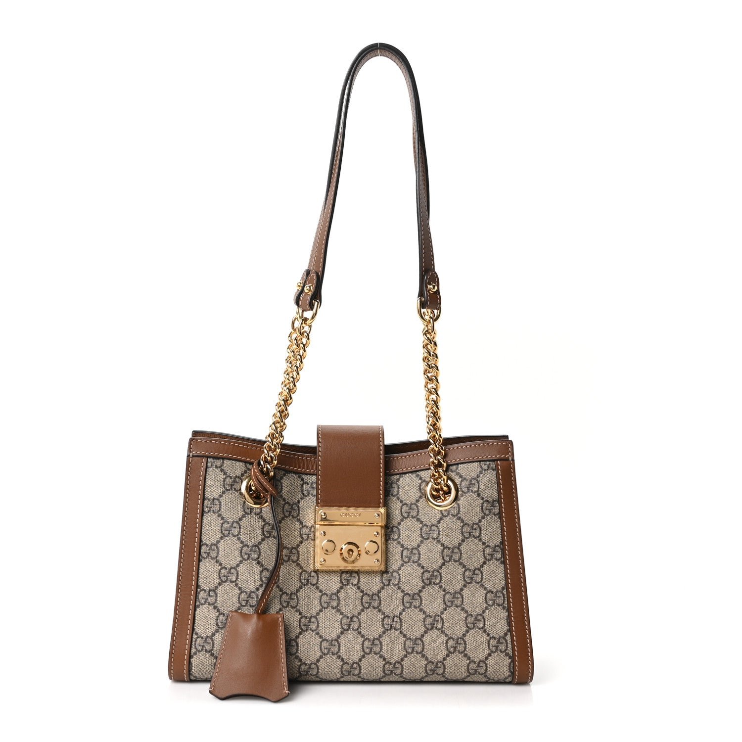Gucci GG Supreme Monogram Calfskin Small Padlock Tote Beige Ebony Tuscany