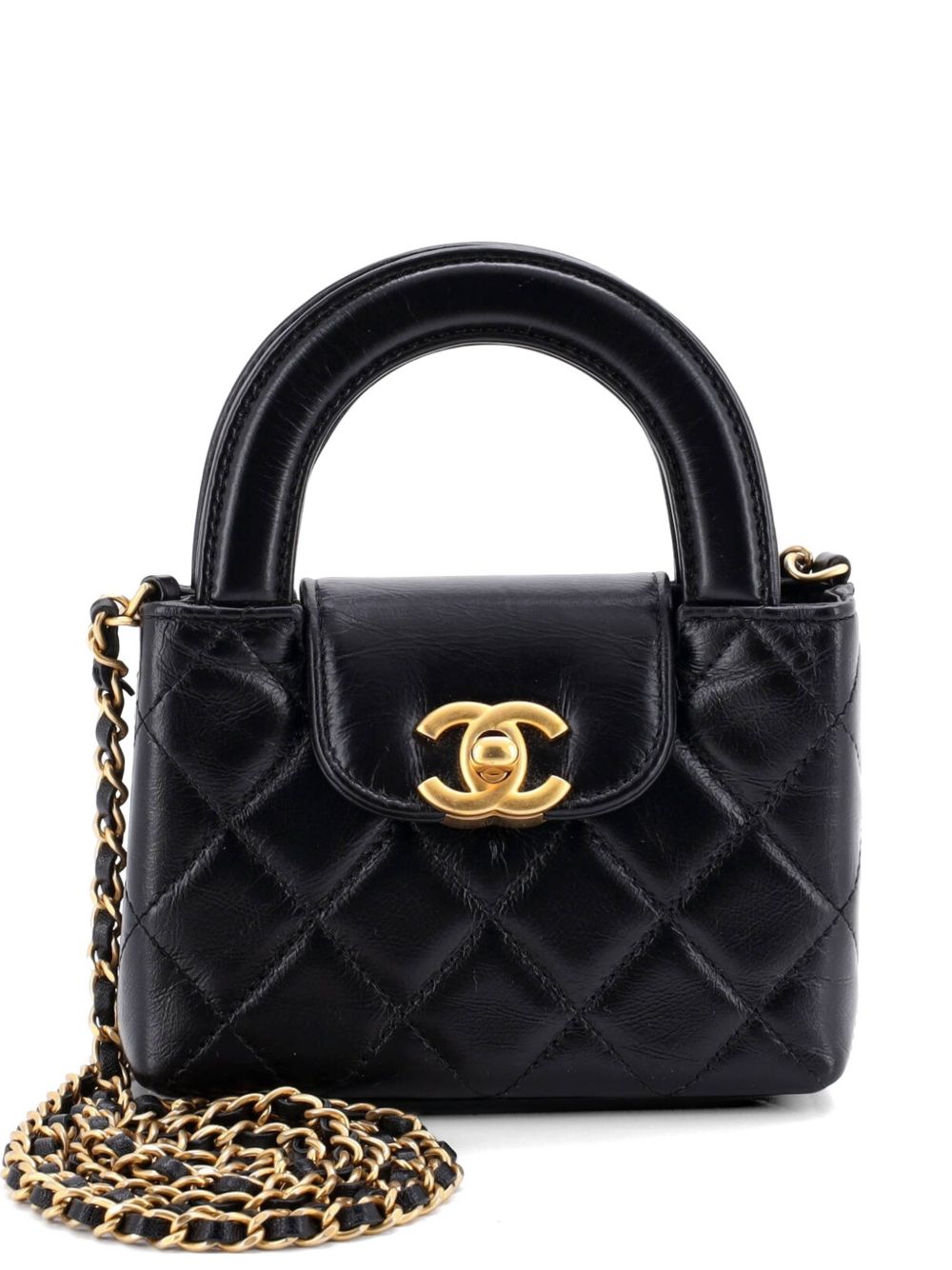 Kelly Top Handle Shopping Bag Quilted Shiny Aged Calfskin Nano crossbody bag