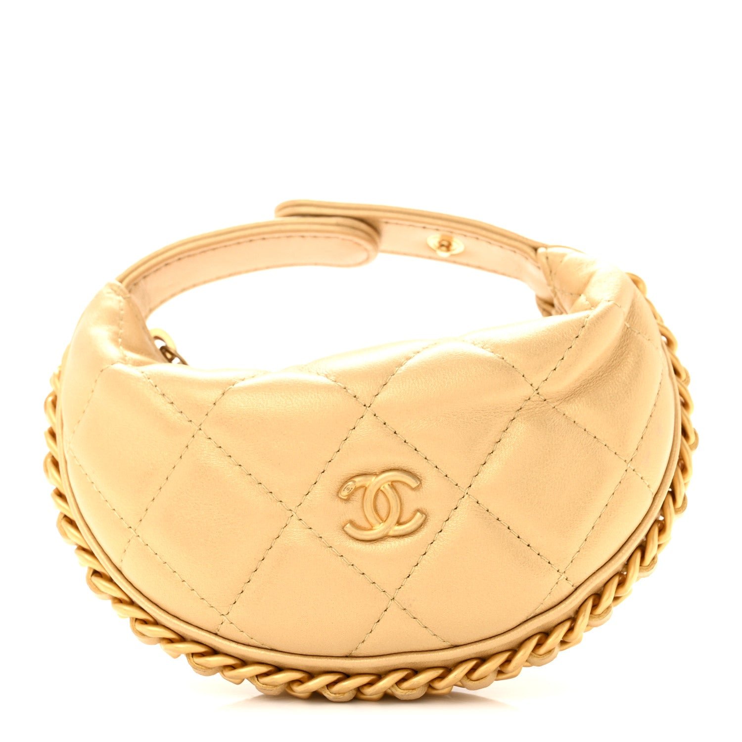 Chanel Metallic Lambskin Quilted Chain Around Mini Pouch Gold