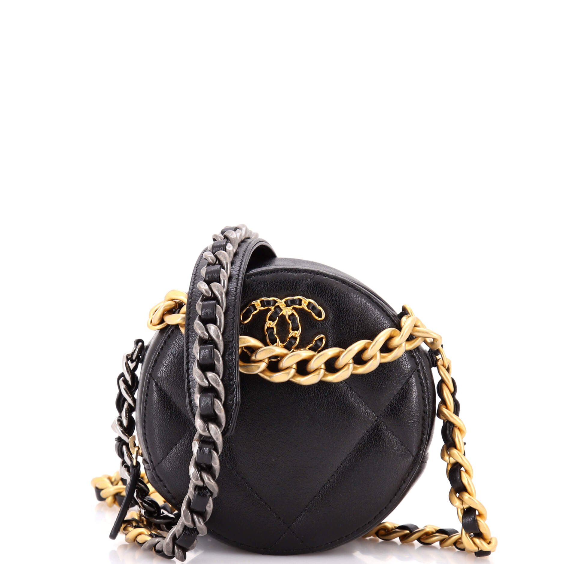 Chanel 19 Round Clutch with Chain Quilted Leather