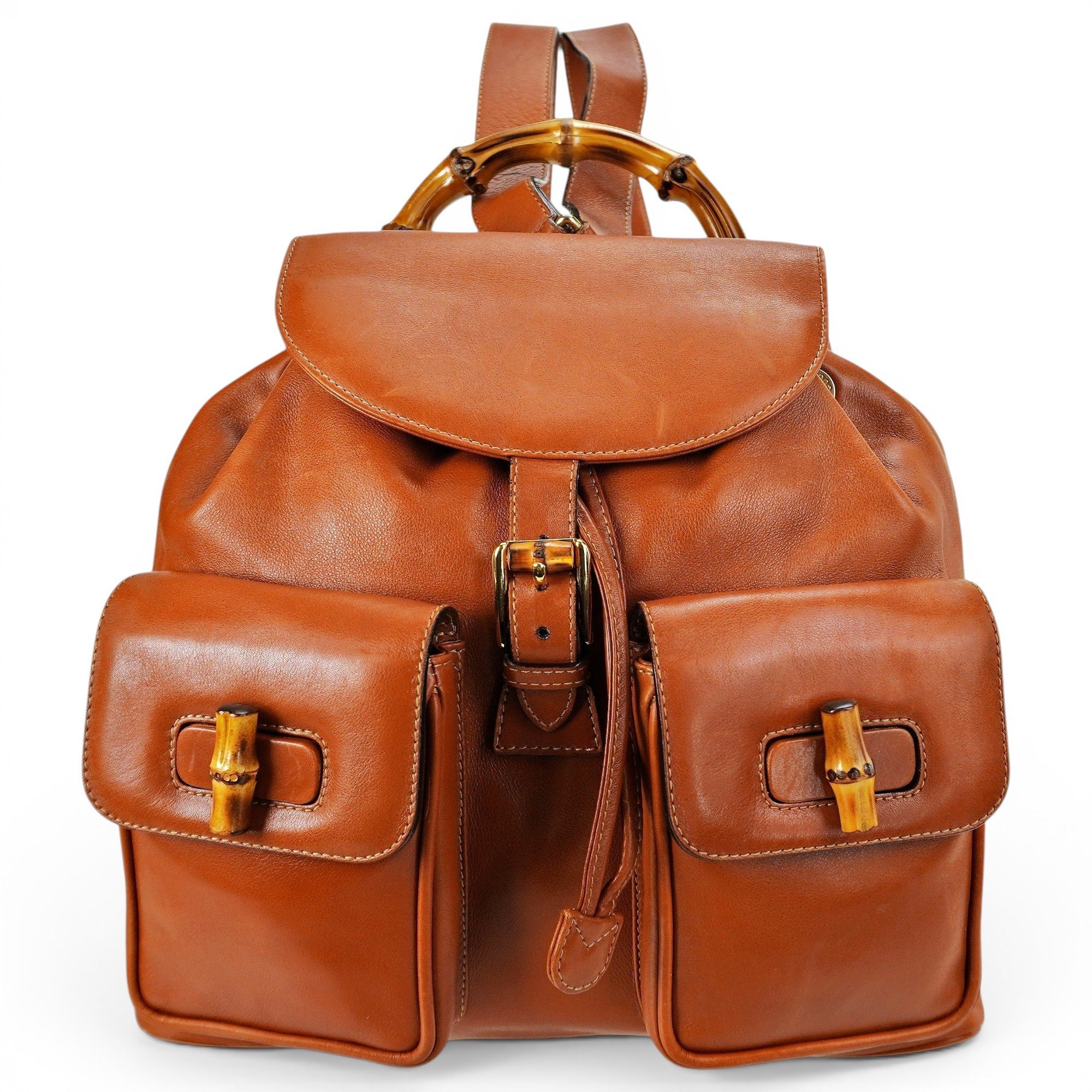 Bamboo Tassel Oval leather backpack