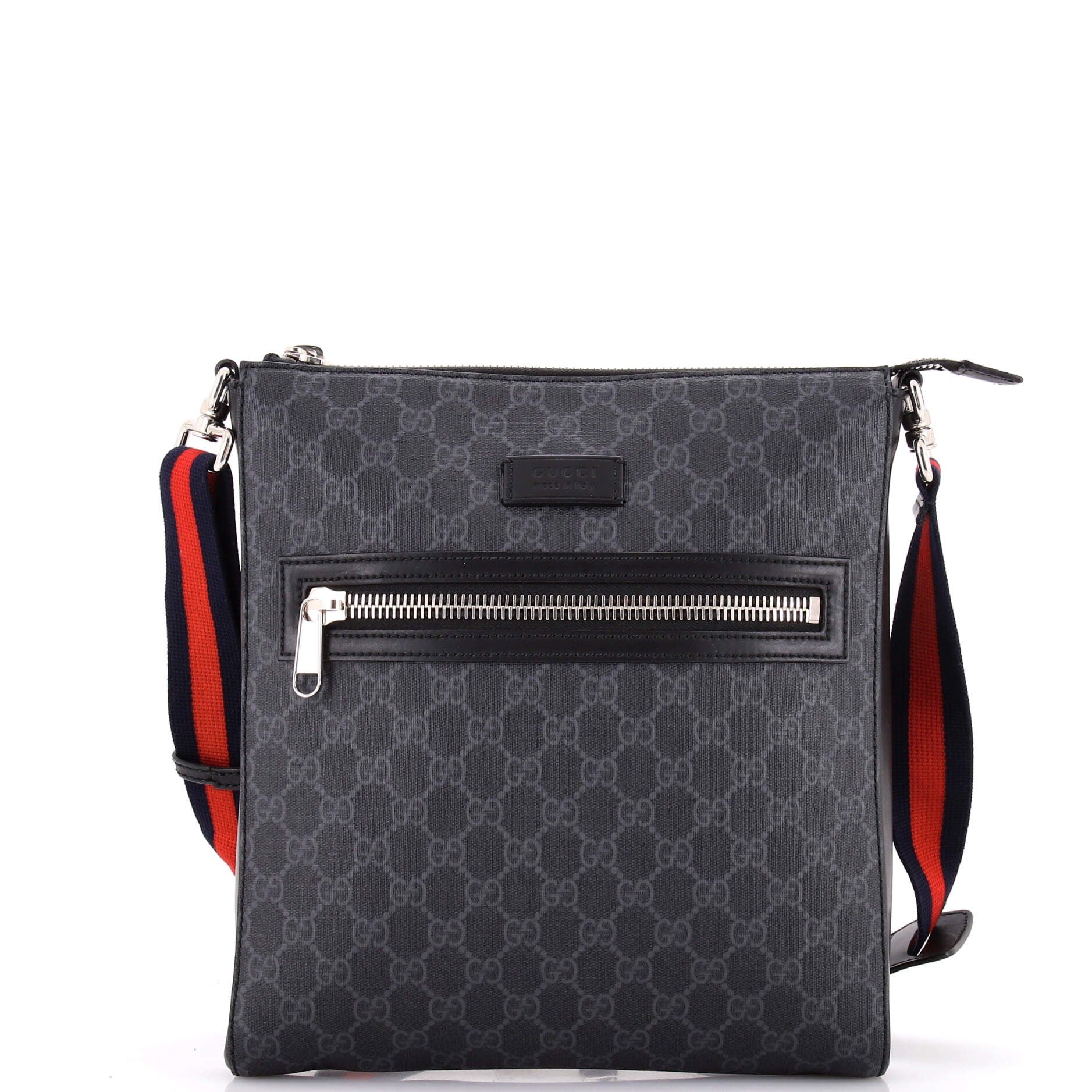 Web Strap Front Zip Messenger Bag GG Coated Canvas Medium