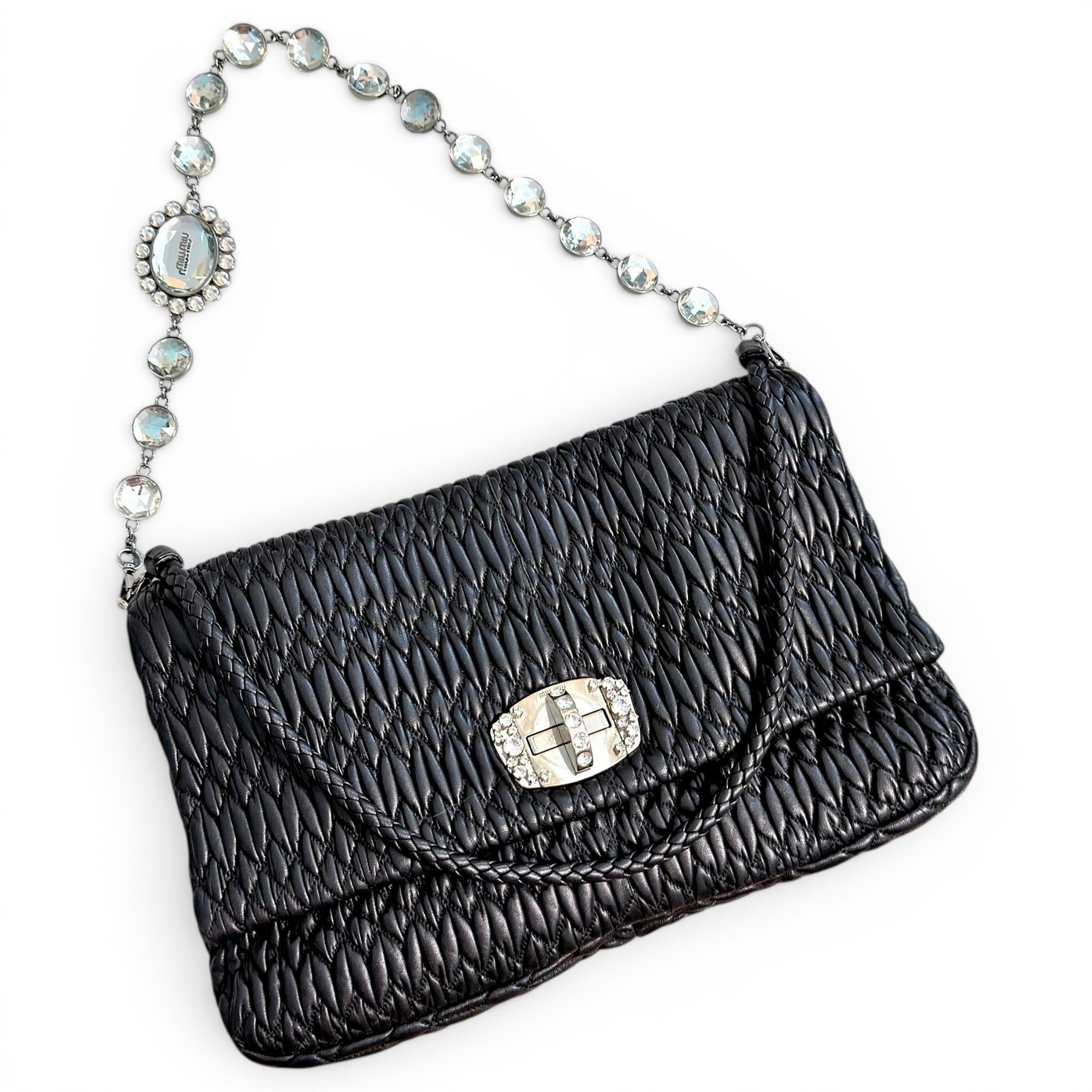 Miu Crystal leather handbag