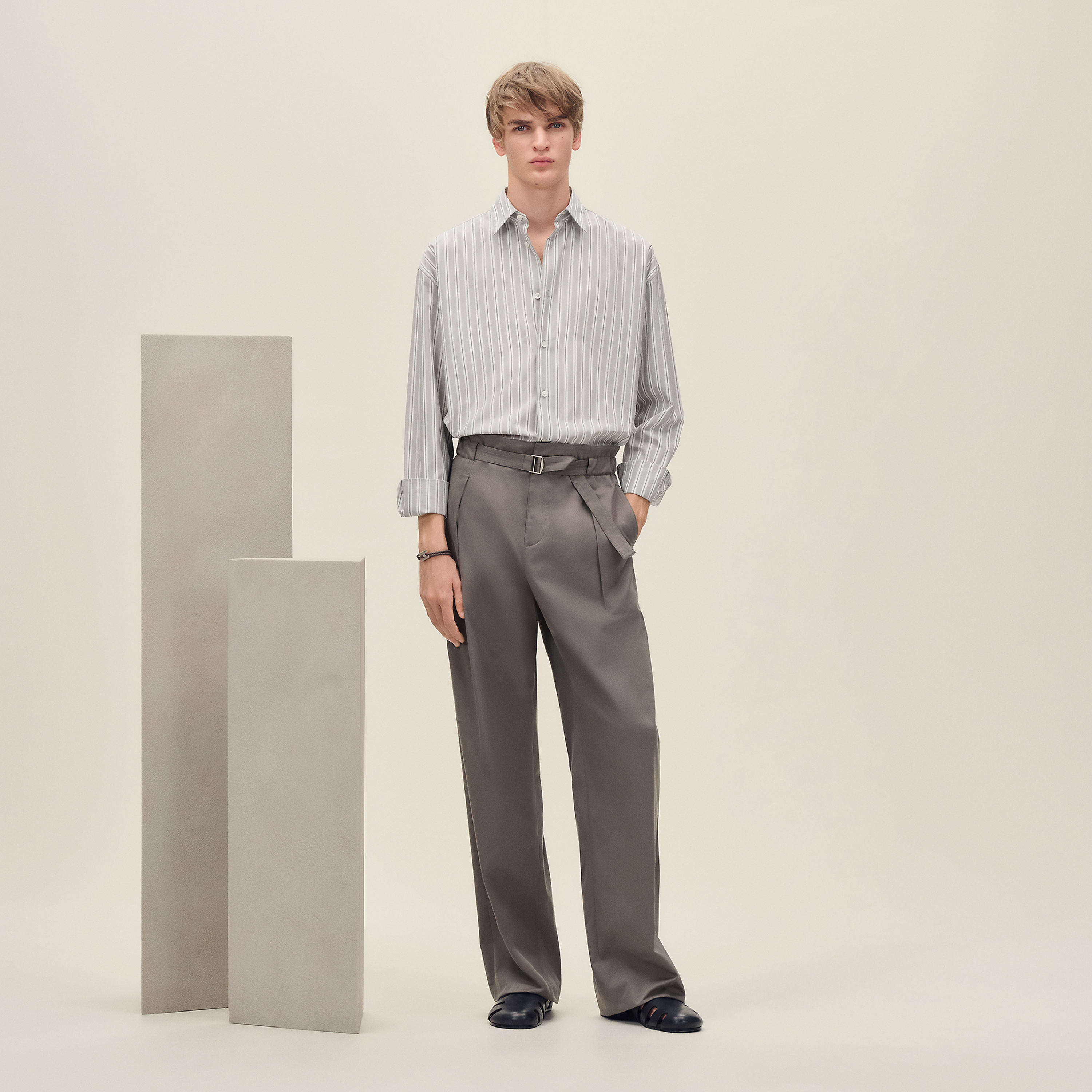"Rayures fond colore" boxy fit shirt with Louis collar