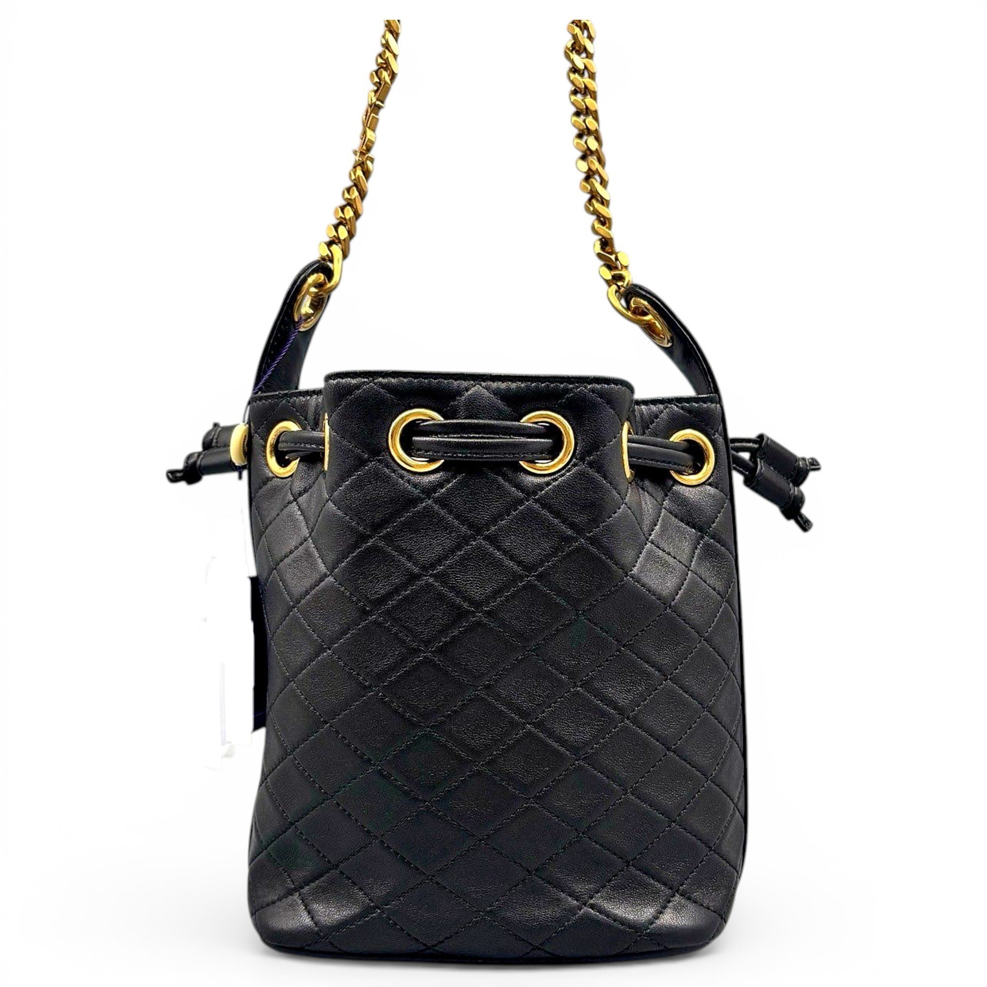 Monogram bucket leather handbag