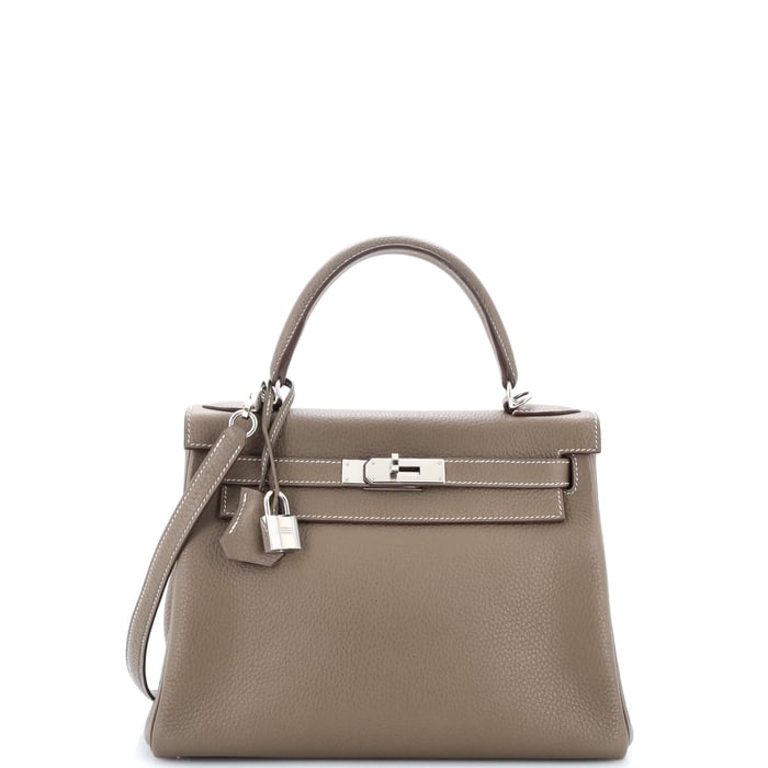 Hermes Kelly Handbag Grey Clemence with Palladium Hardware 28