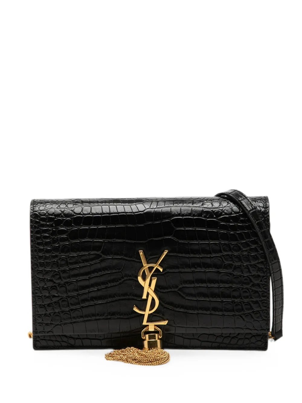 2018 Small Croc Embossed Leather Monogram Kate Tassel crossbody bag