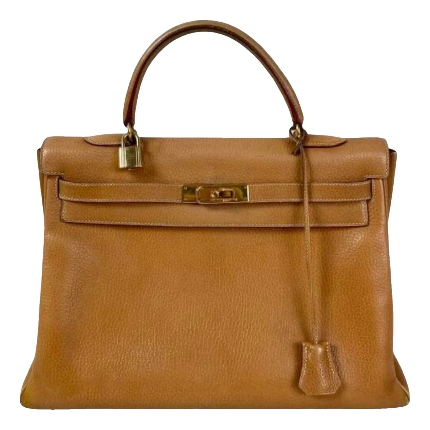 Hermes Kelly 35 Handbag Gold Courchevel Leather 1995