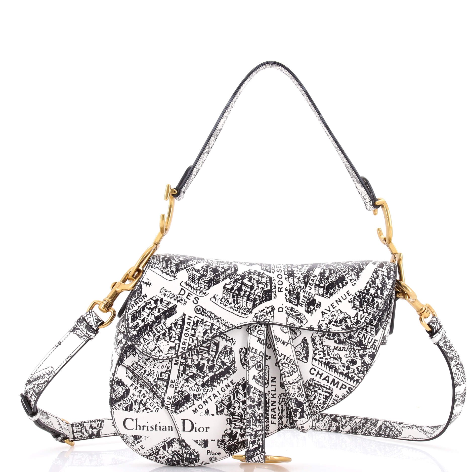 Saddle Handbag with Strap Printed Leather Medium