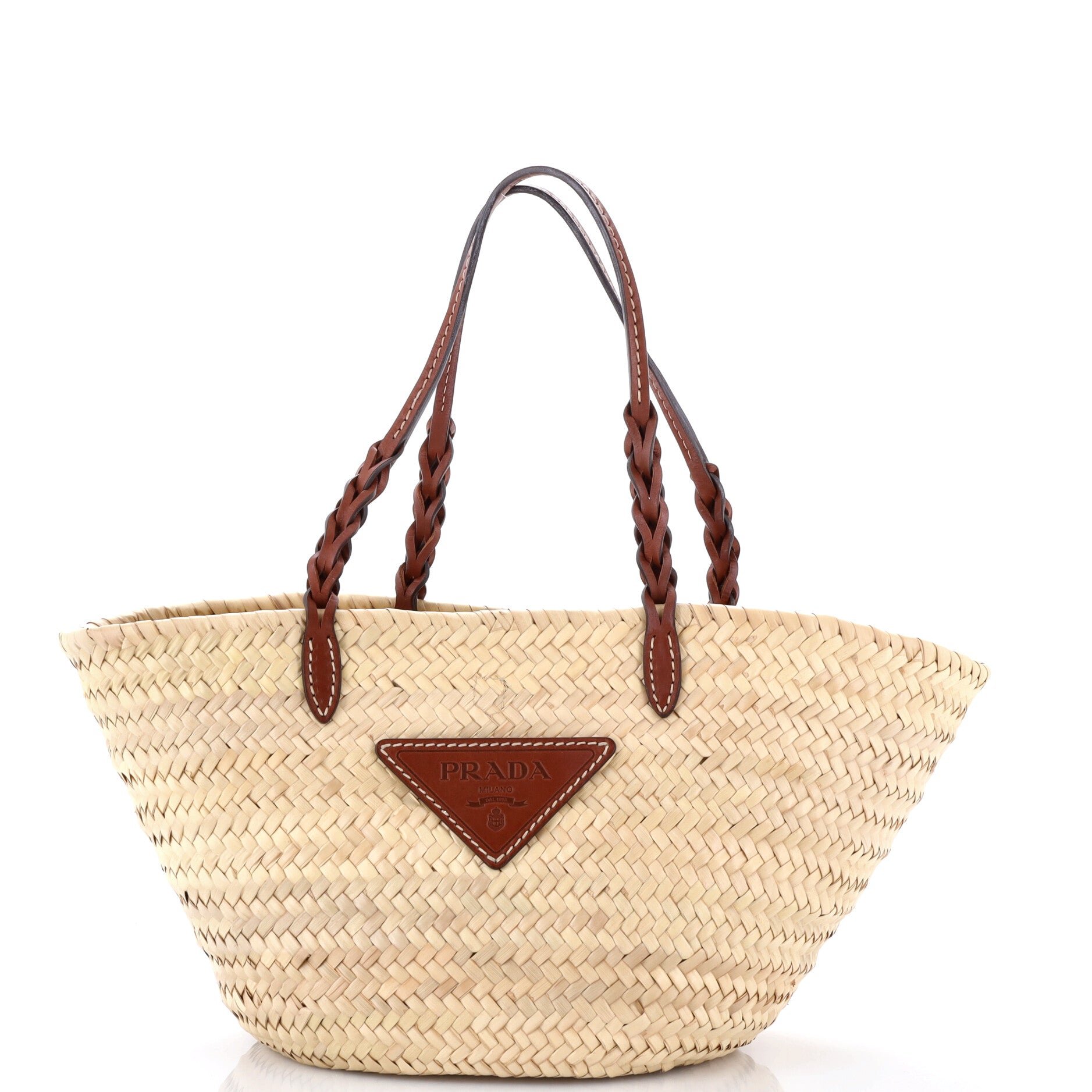 Basket Tote Raffia with Leather Medium