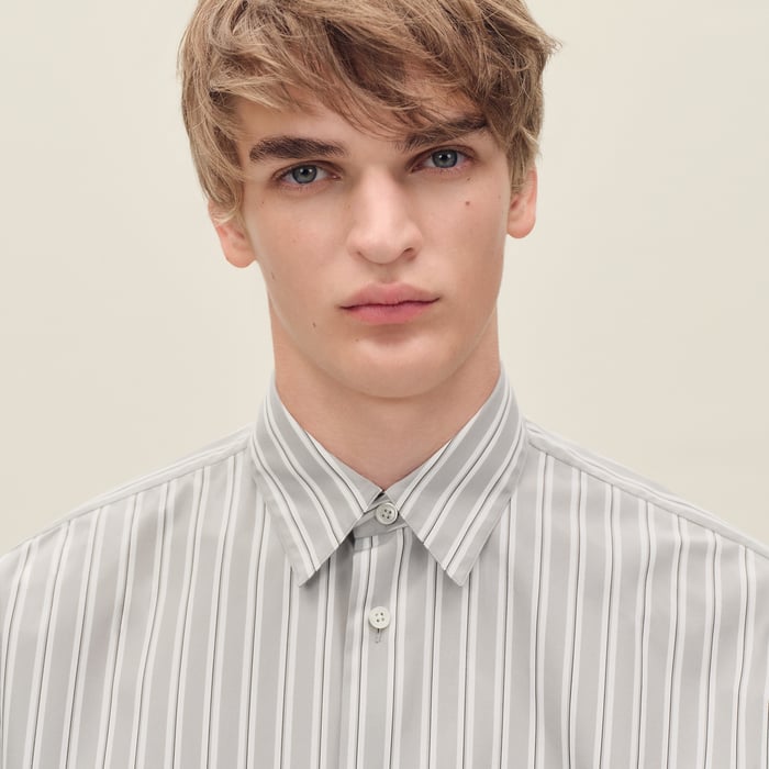 Gris "Rayures Fond Colore" Boxy Fit Shirt With Louis Collar