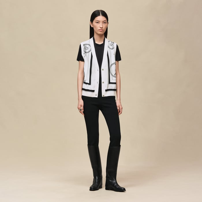 Blanc Nacre "Ex-libris a Main Levee" Sleeveless Twillaine Cardigan