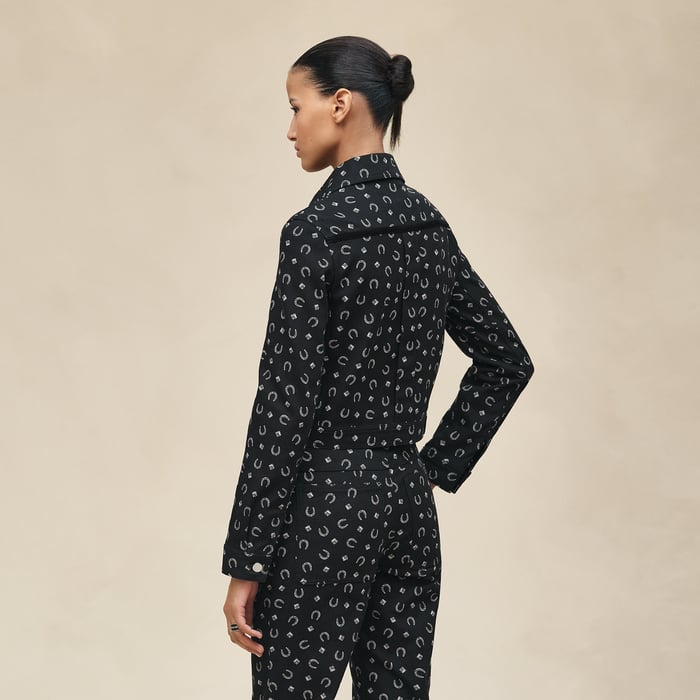 Noir Veste Inspiration Denim Imprimé « porte-bonheur Bandana »