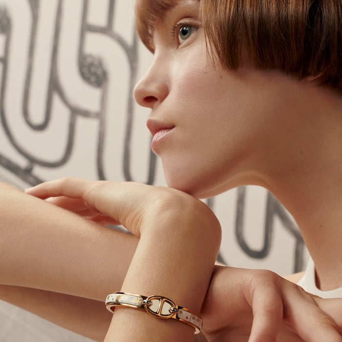 Orfèvre Jaune or Blanc Mini Clic Chaine d'Ancre Gloria Soli Bracelet