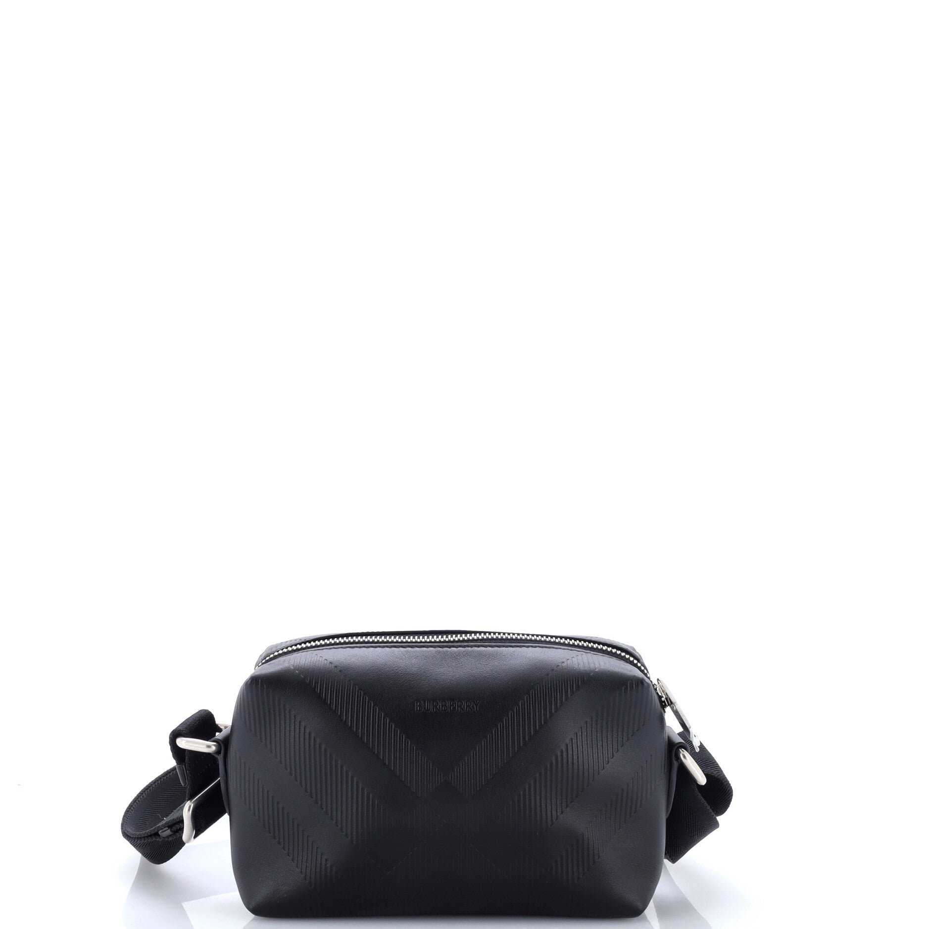 Burberry Zip Crossbody Bag Check Embossed Leather Mini