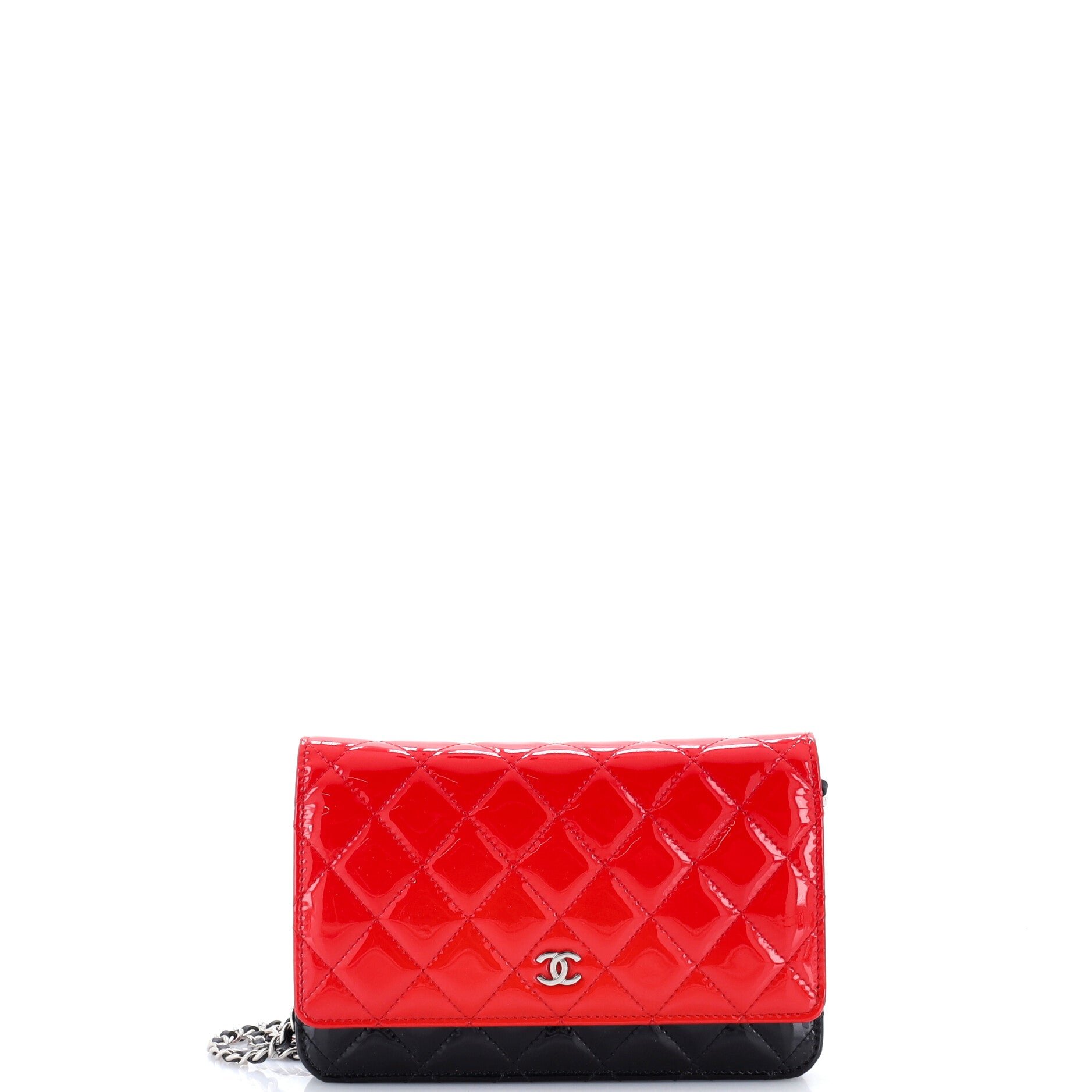 Bicolor Wallet on Chain Quilted Patent