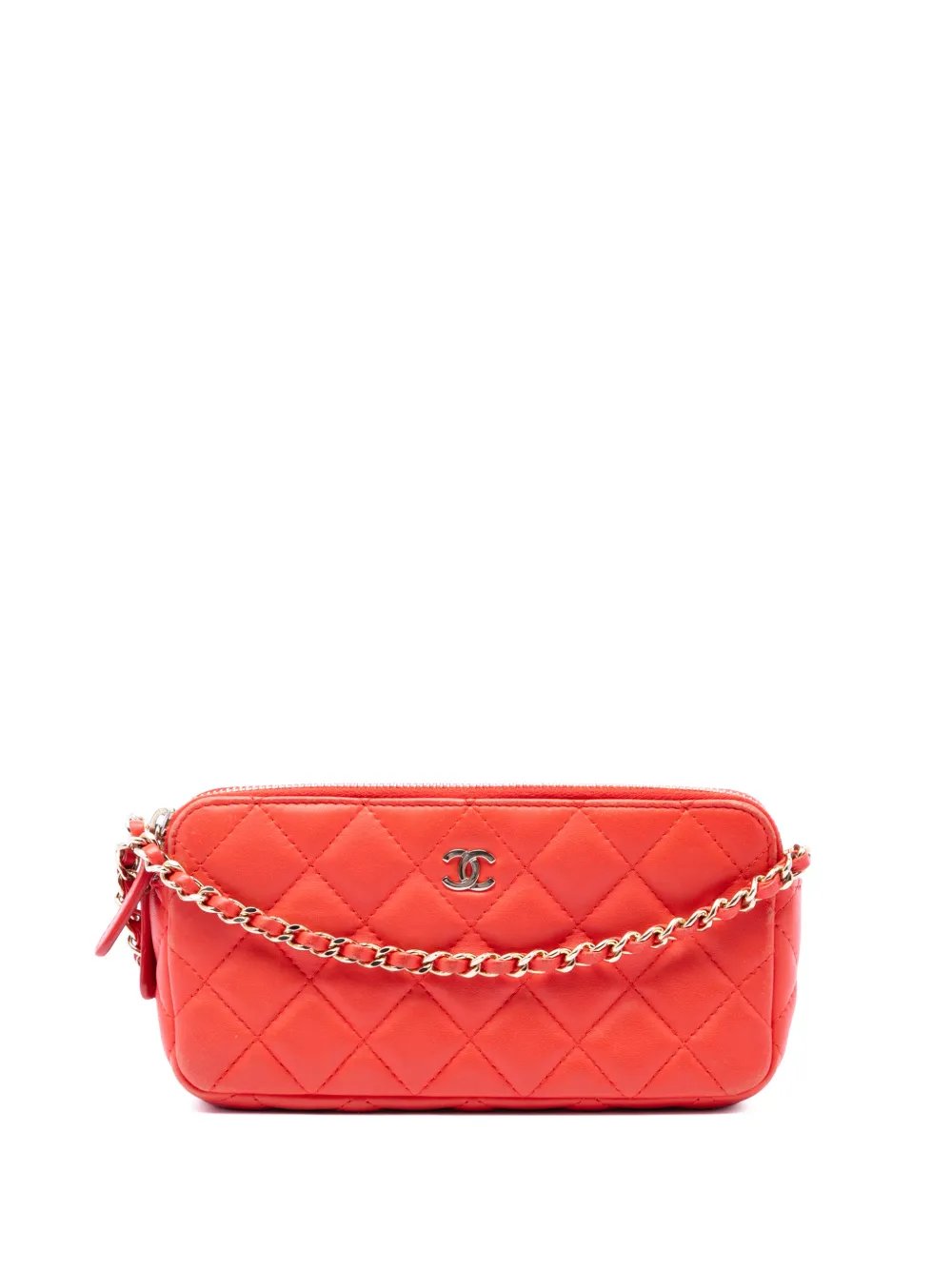 2016-2017 CC Quilted Lambskin Double Zip Clutch With Chain crossbody bag