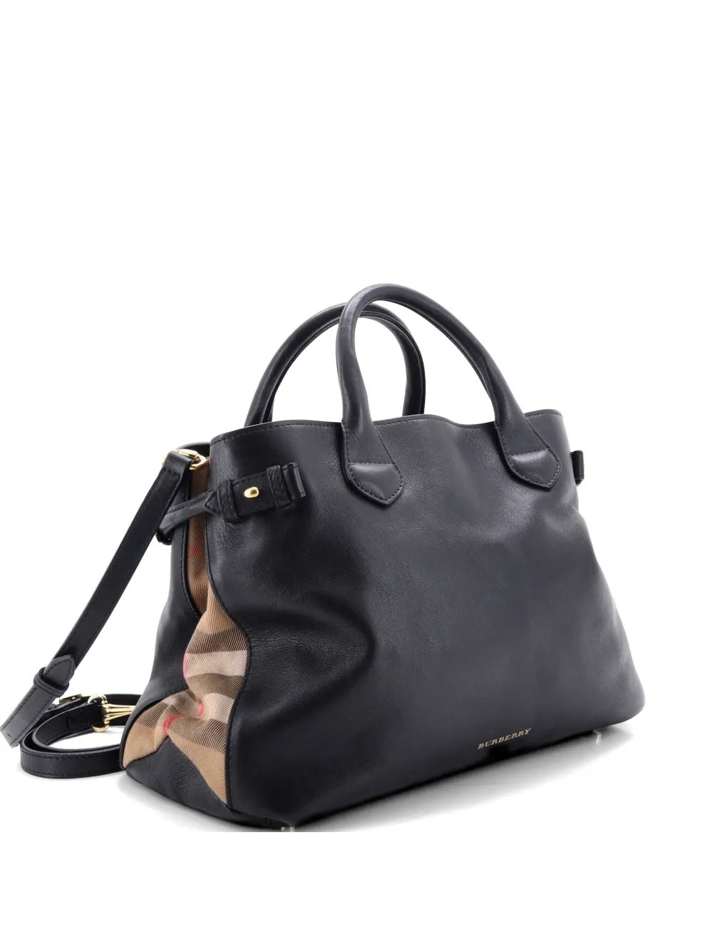 Banner Tote Leather and House Check Canvas Medium satchel