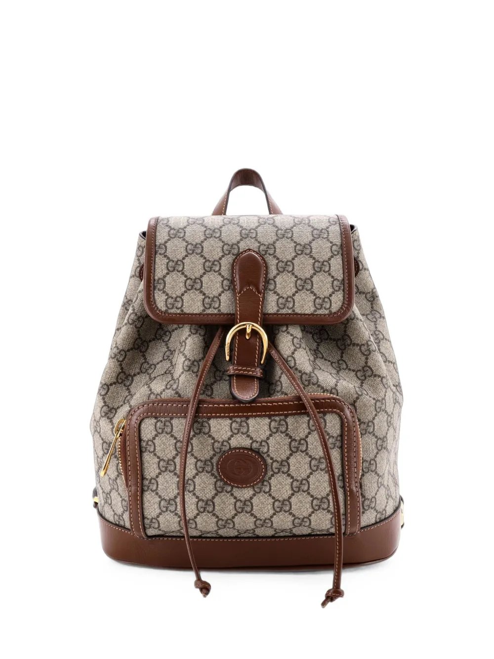 Interlocking G Patch Drawstring Flap GG Coated Canvas Small backpack