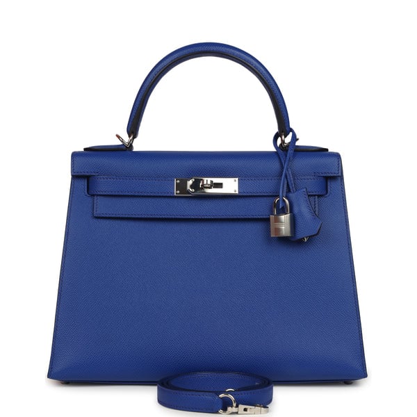 Hermes Pre-owned Hermes Kelly Sellier 28 Bleu Royal Verso Epsom Palladium Hardware