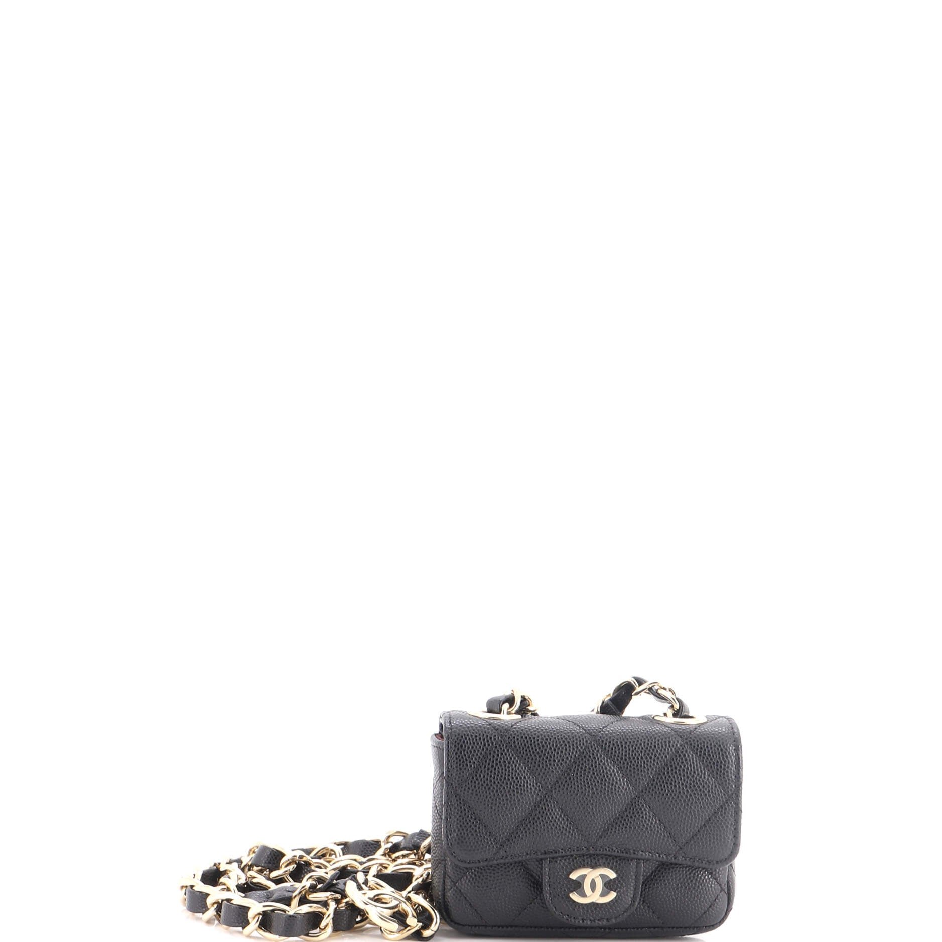 Classic Flap Charm Chain Belt Bag Quilted Caviar Mini