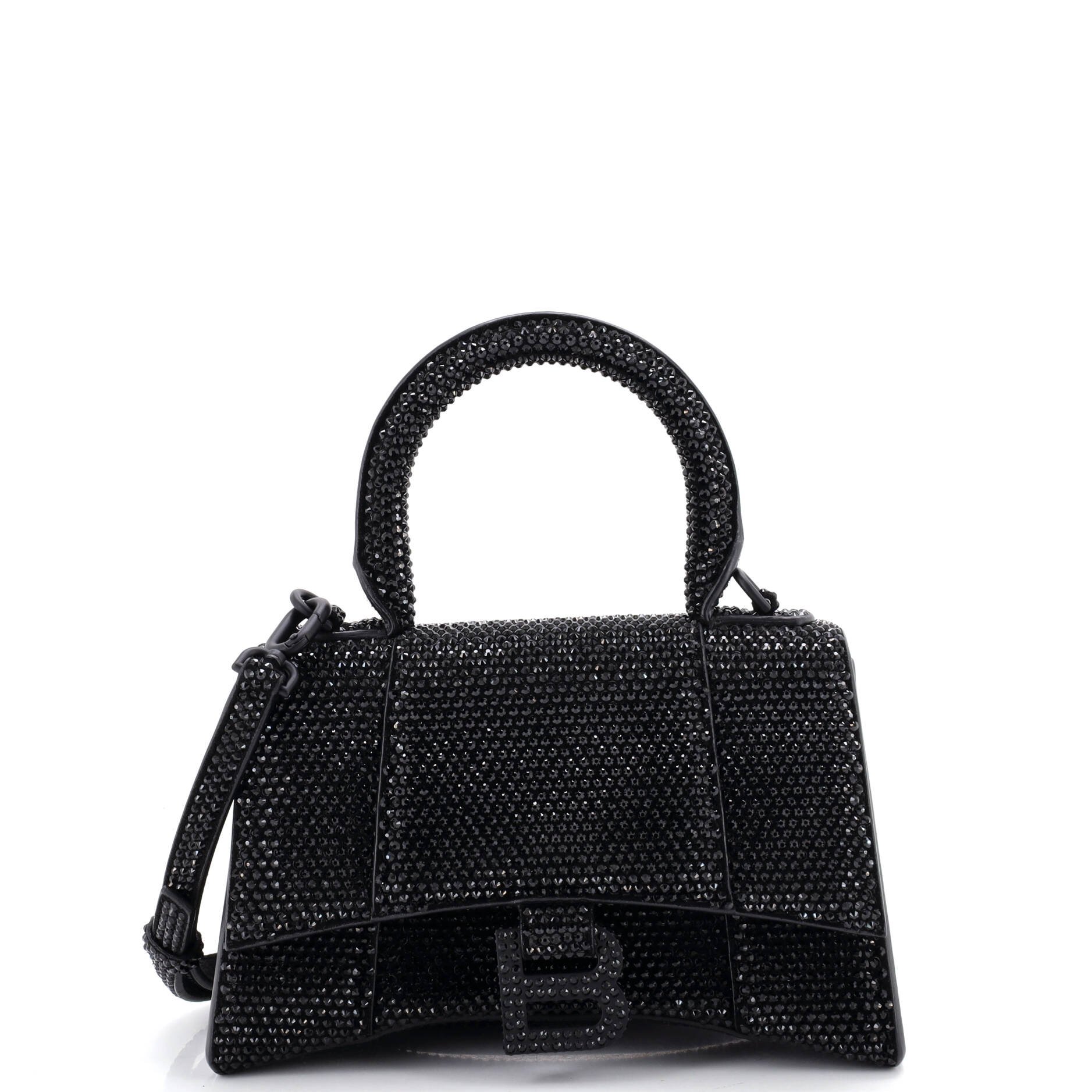 Hourglass Top Handle Bag Suede with Crystals XS