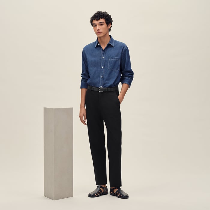 Indigo Lavé Straight Cut Shirt With Louis Collar