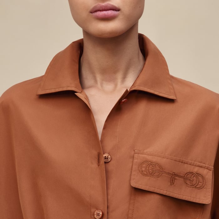 Marron Fauve Embroidered Beach Shirt