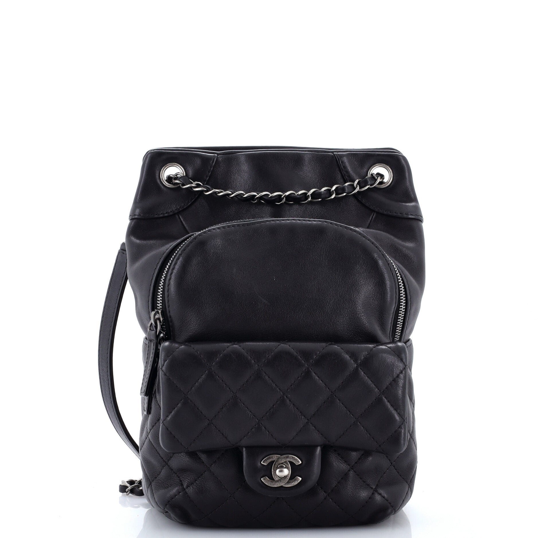 Drawstring CC Flap Backpack Quilted Lambskin Small