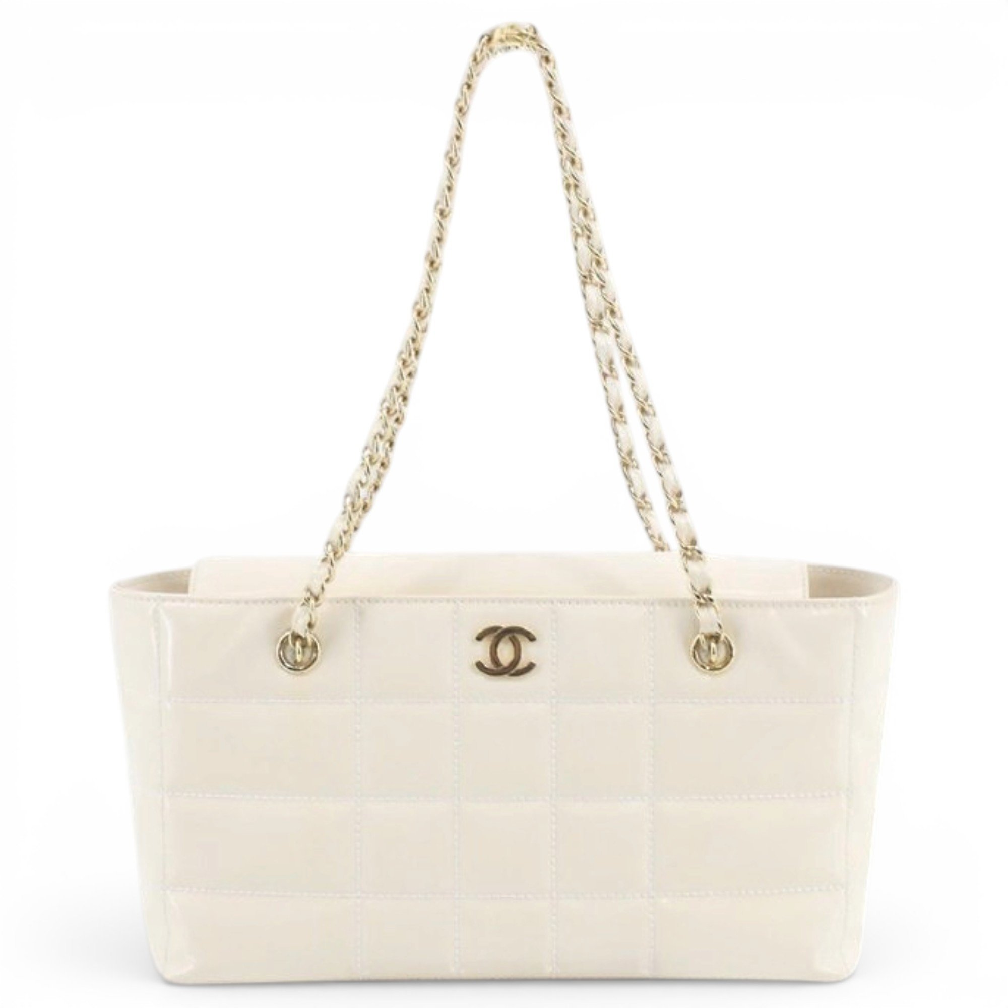 East West Chocolate Bar patent leather tote