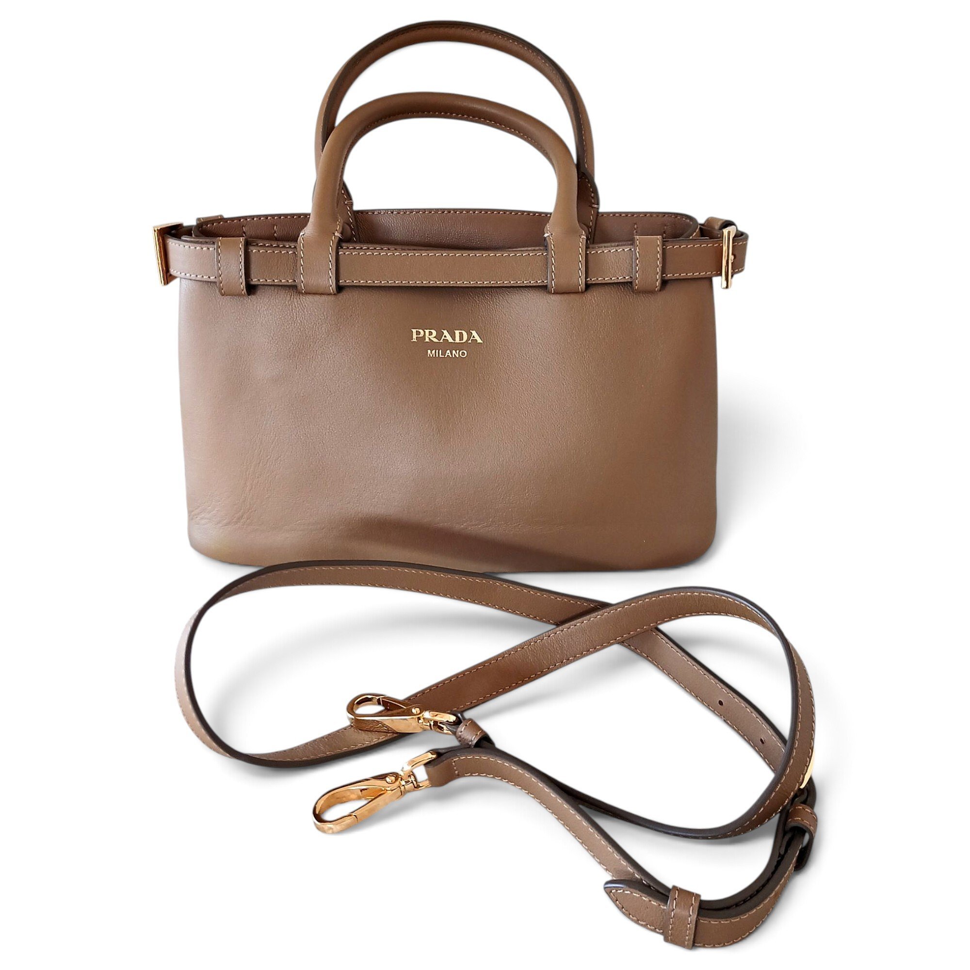 Buckle leather handbag