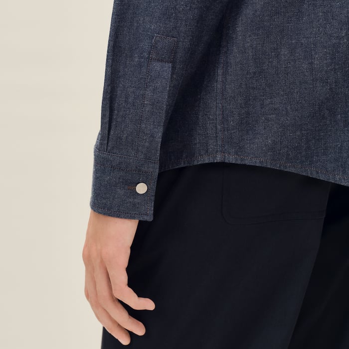 Indigo Straight Cut Shirt With Louis Collar