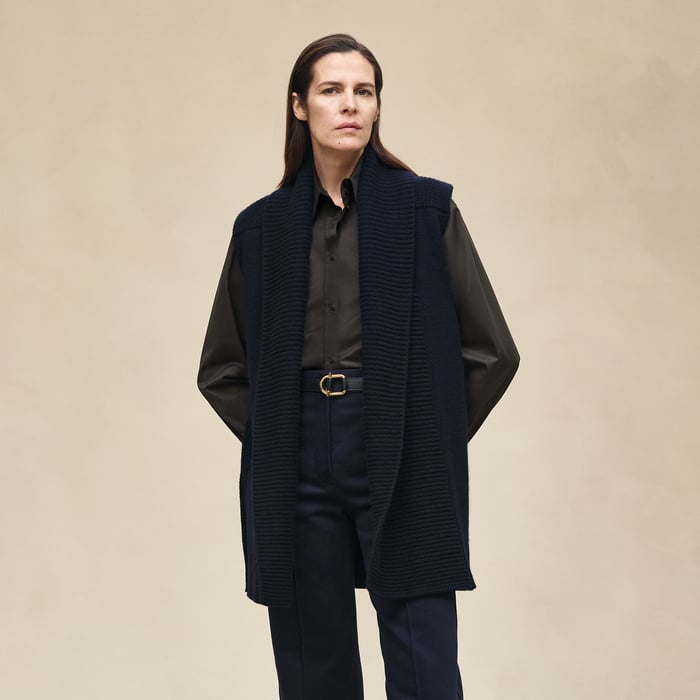 Bleu Noir Belted Cashmere Sleeveless Cardigan