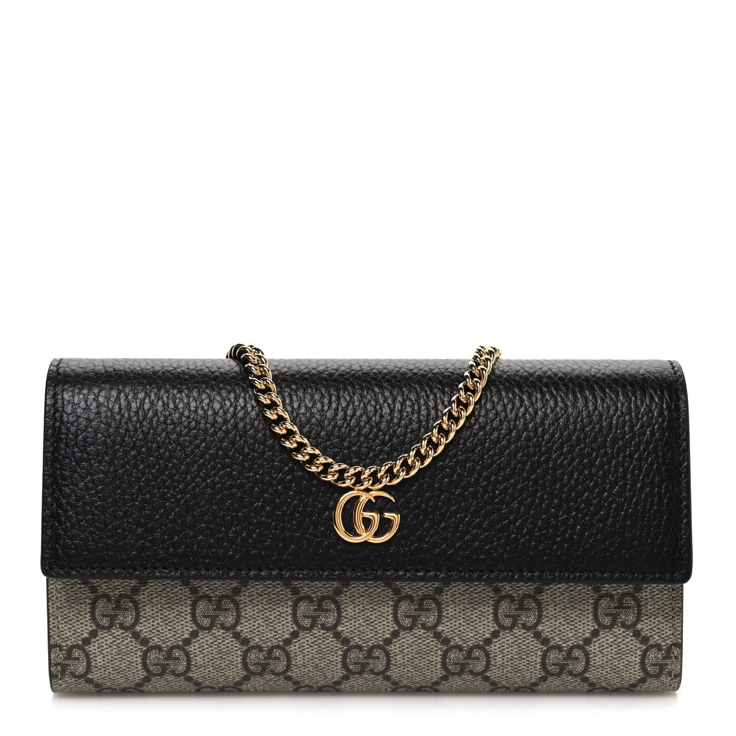 Gucci Dollar Calfskin GG Supreme Monogram Petite GG Marmont Wallet Chain Bag Black Beige Ebony